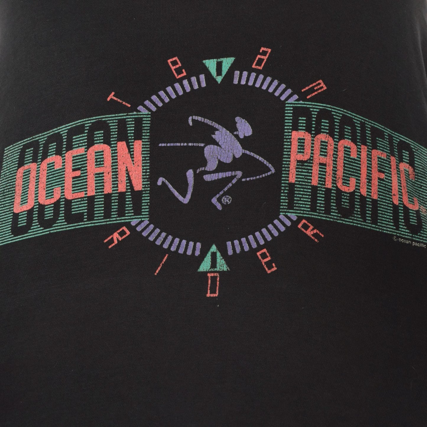 90s Ocean Pacific Black Hoodie Multicolor Graphic Surfer Pullover Large L