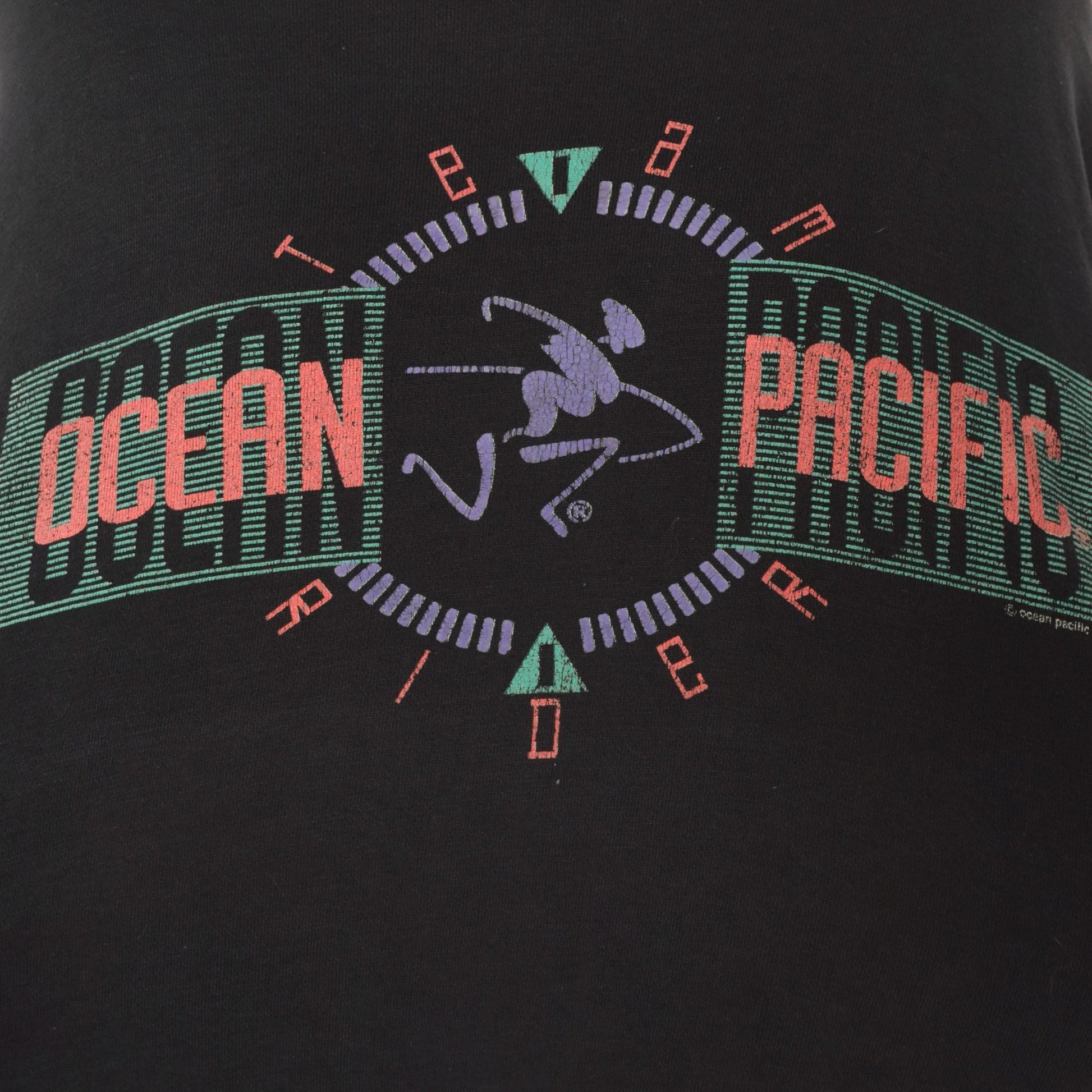 90s Ocean Pacific Black Hoodie Multicolor Graphic Surfer Pullover Large L
