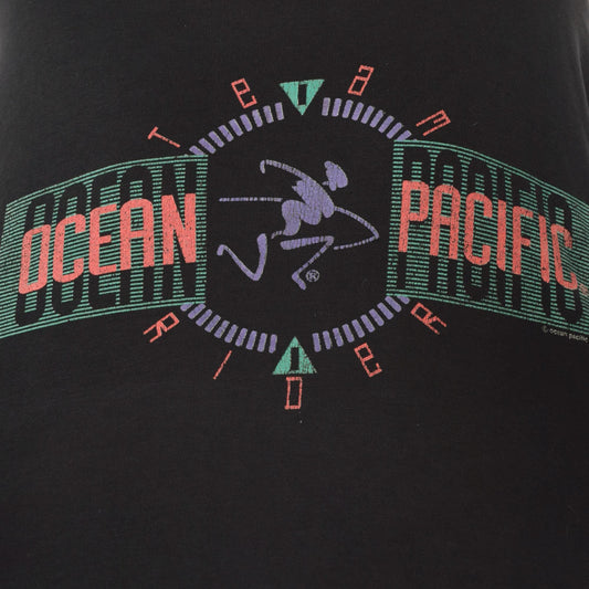 90s Ocean Pacific Black Hoodie Multicolor Graphic Surfer Pullover Large L