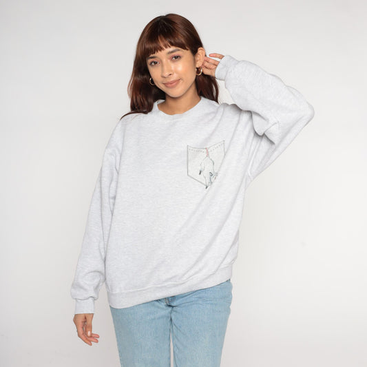 90s Jerzees Possum Graphic Sweatshirt Heather Grey Crewneck Large L
