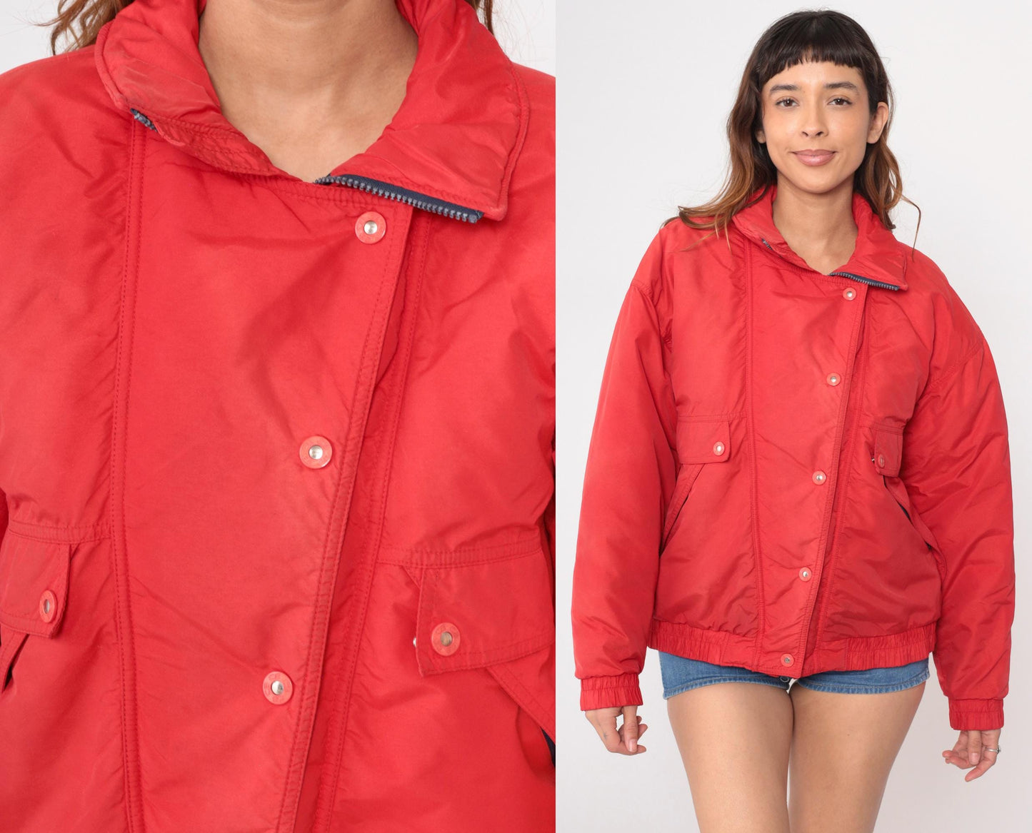 80s CB Sports Red Ski Jacket Quilted Bomber Windbreaker Medium M