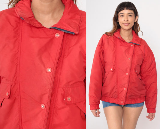 80s CB Sports Red Ski Jacket Quilted Bomber Windbreaker Medium M