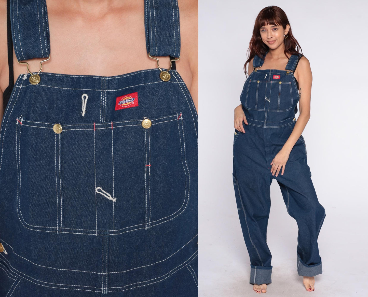 Dickies Navy Denim Overalls 90s Workwear Dungarees Unisex Large L