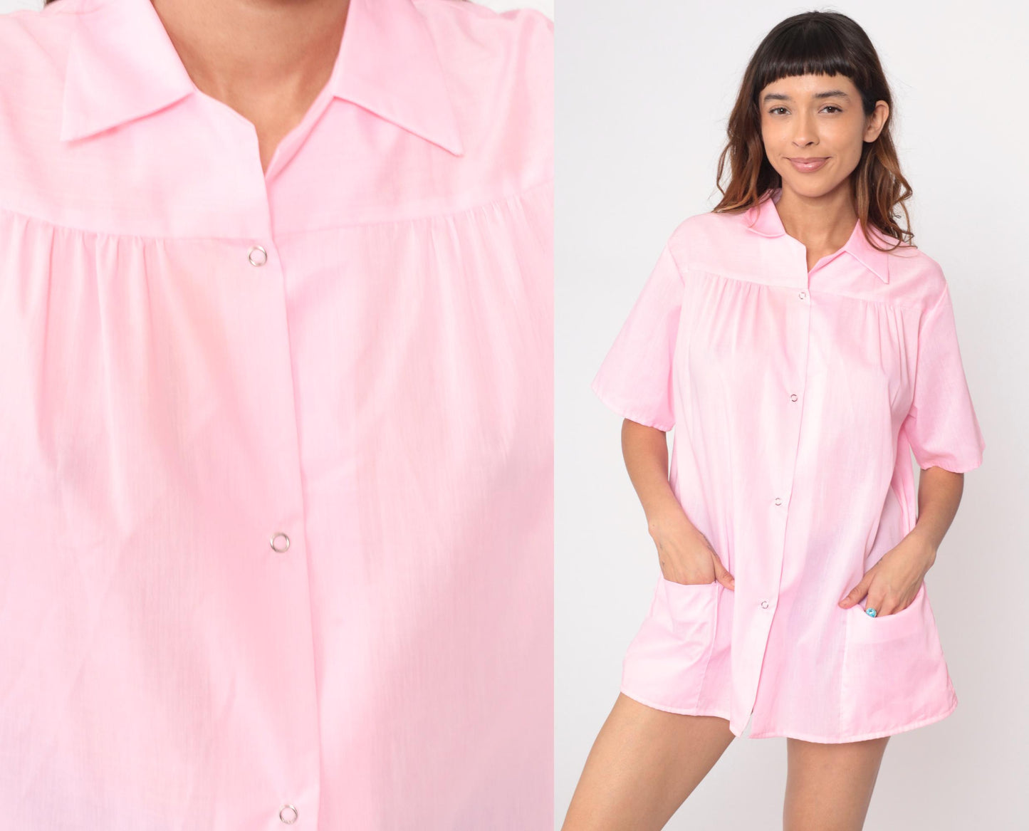 70s Kani of Kalifornia Pink Snap Front Tunic Blouse Large L
