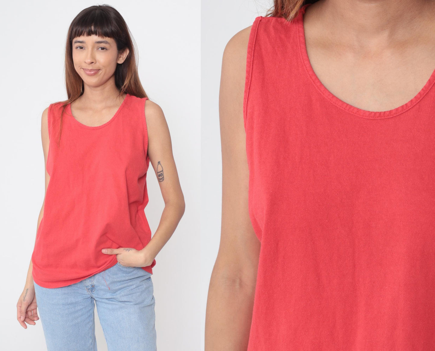 90s Coral Tank Top Scoop Neck Sleeveless Cotton Blend Medium M