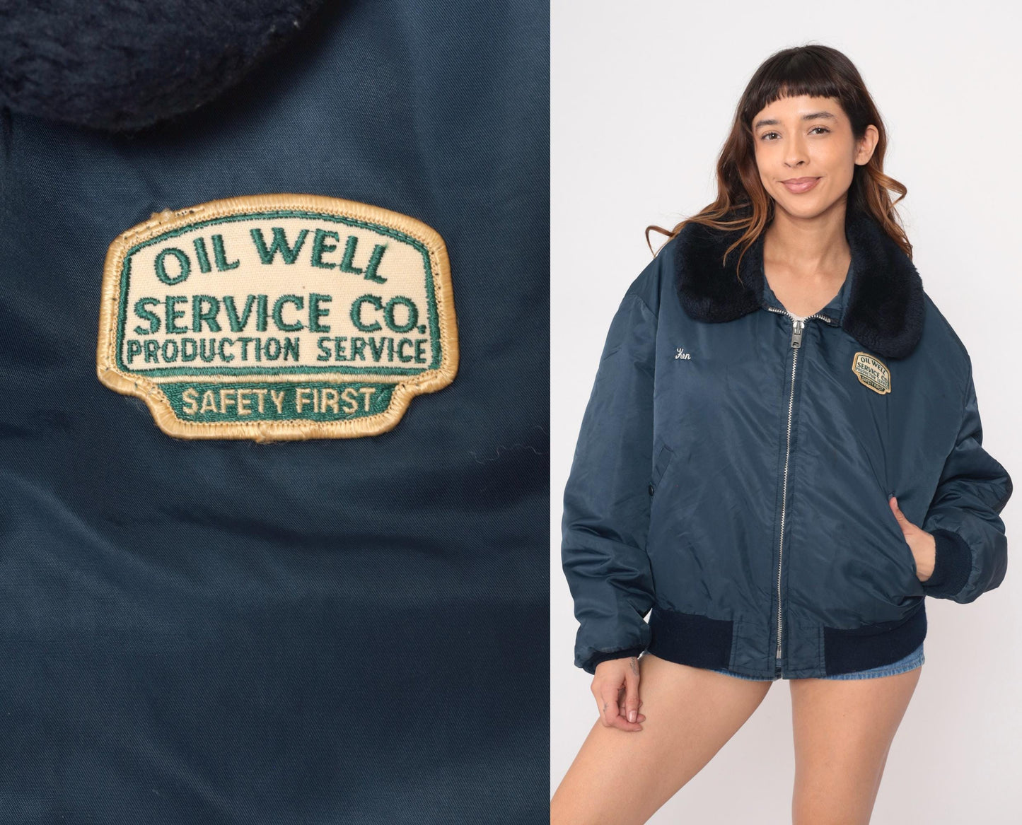 80s Navy Bomber Jacket Oil Well Service Embroidered Ken Patch XXL