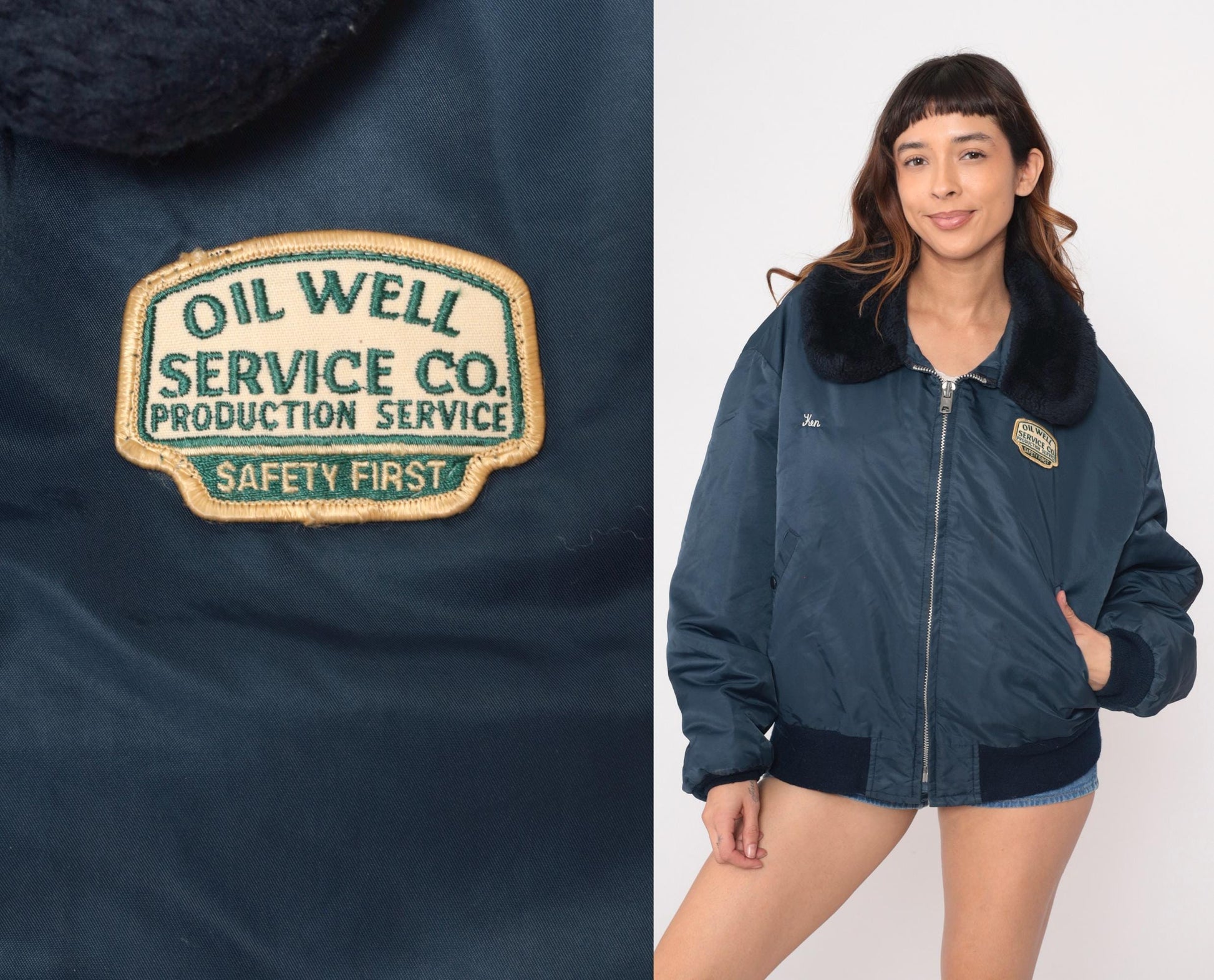 80s Navy Bomber Jacket Oil Well Service Embroidered Ken Patch XXL
