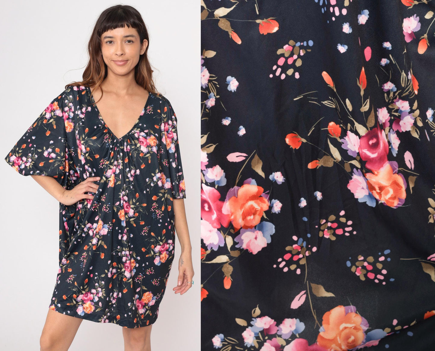 90s Only Necessities Floral Mini Dress V-Neck Empire Waist Plus Size 5X