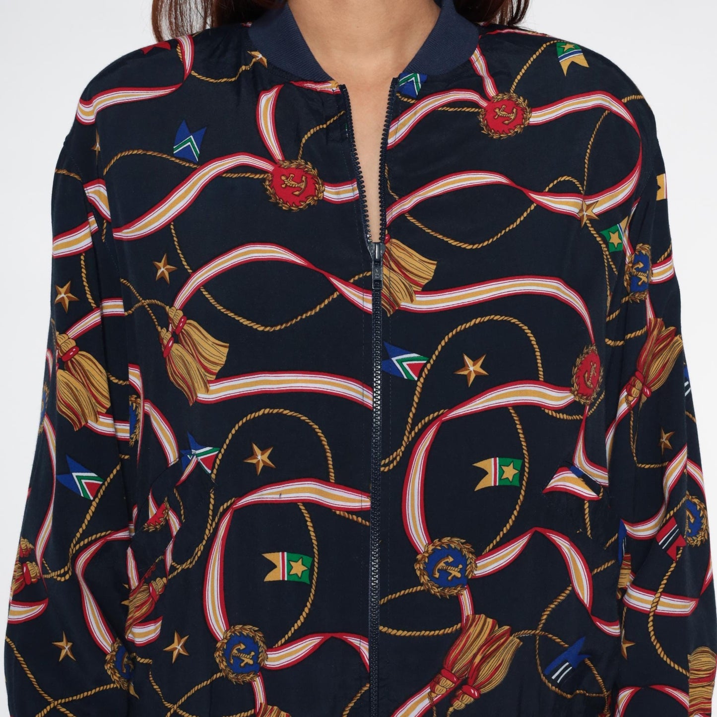 90s Alfred Dunner Nautical Bomber Jacket Navy Multicolor Medium