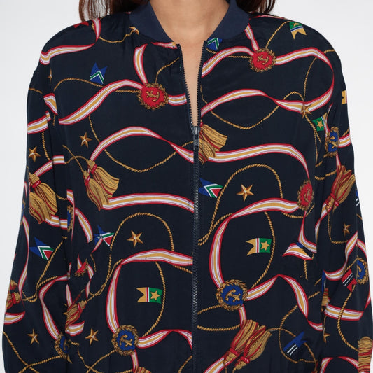 90s Alfred Dunner Nautical Bomber Jacket Navy Multicolor Medium