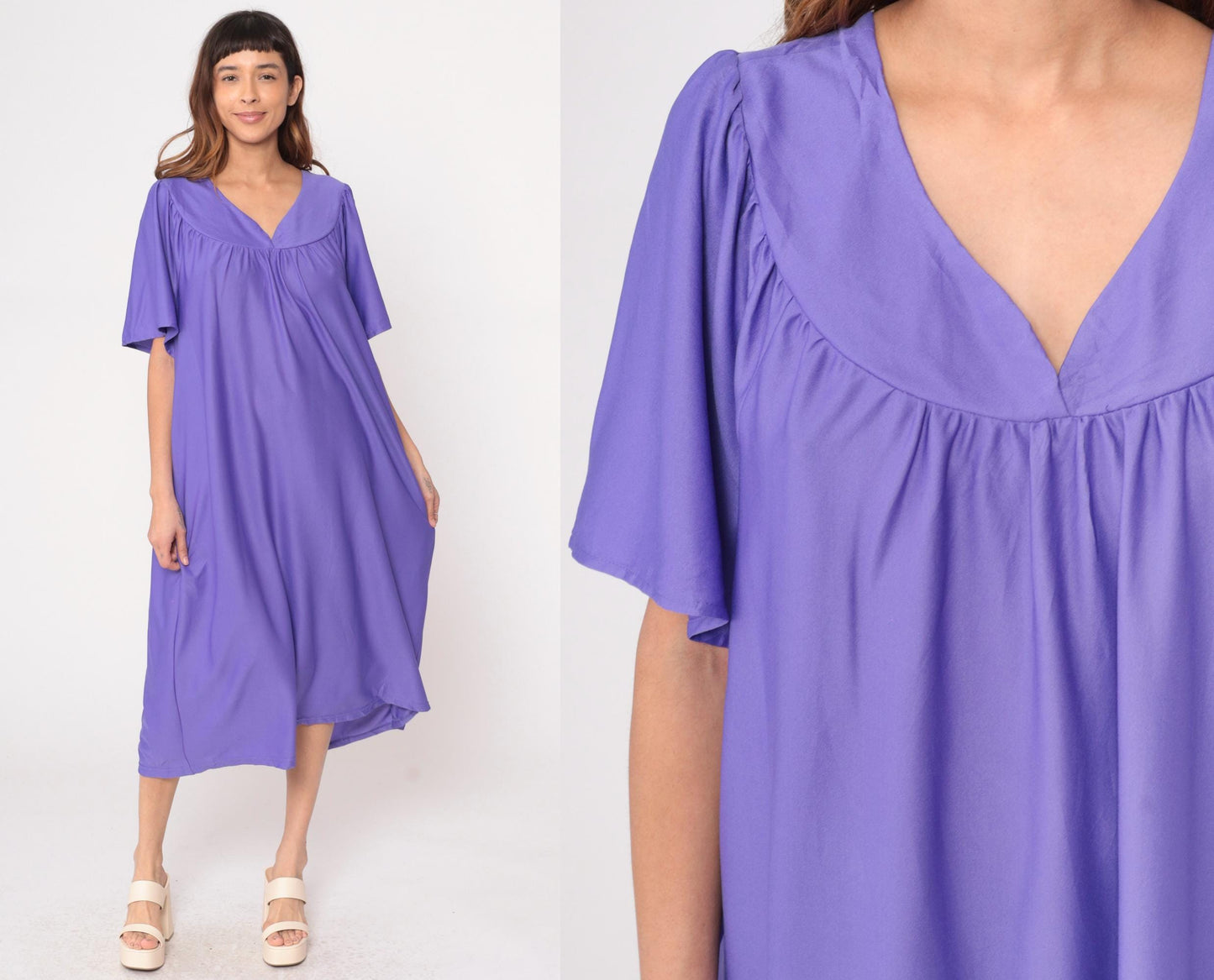 Y2K Purple Caftan Dress Anthony Richards Flutter Sleeve Midi Plus Size XXL