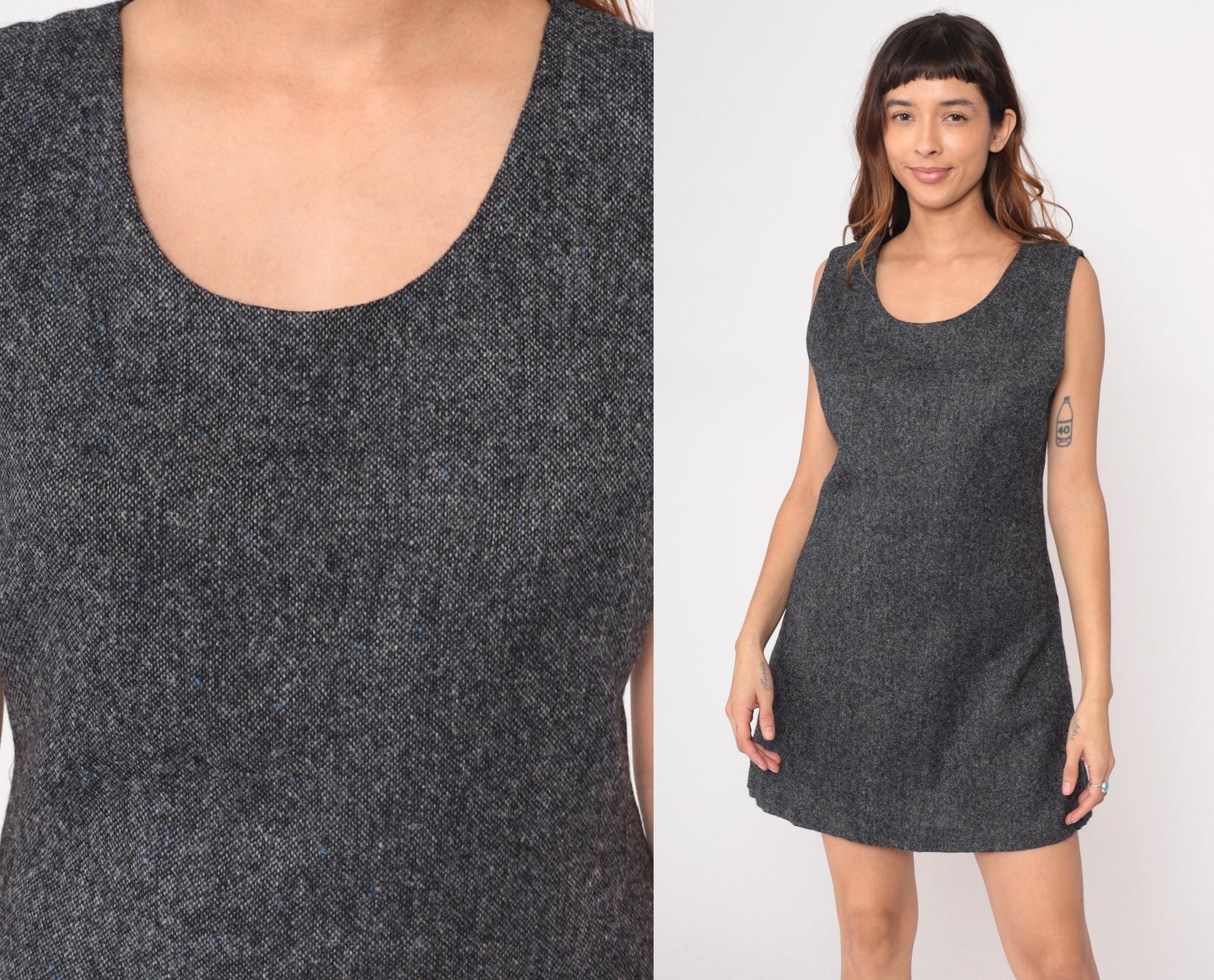 90s Mary Jane Marcasiano Wool Mini Dress Charcoal Sleeveless Medium