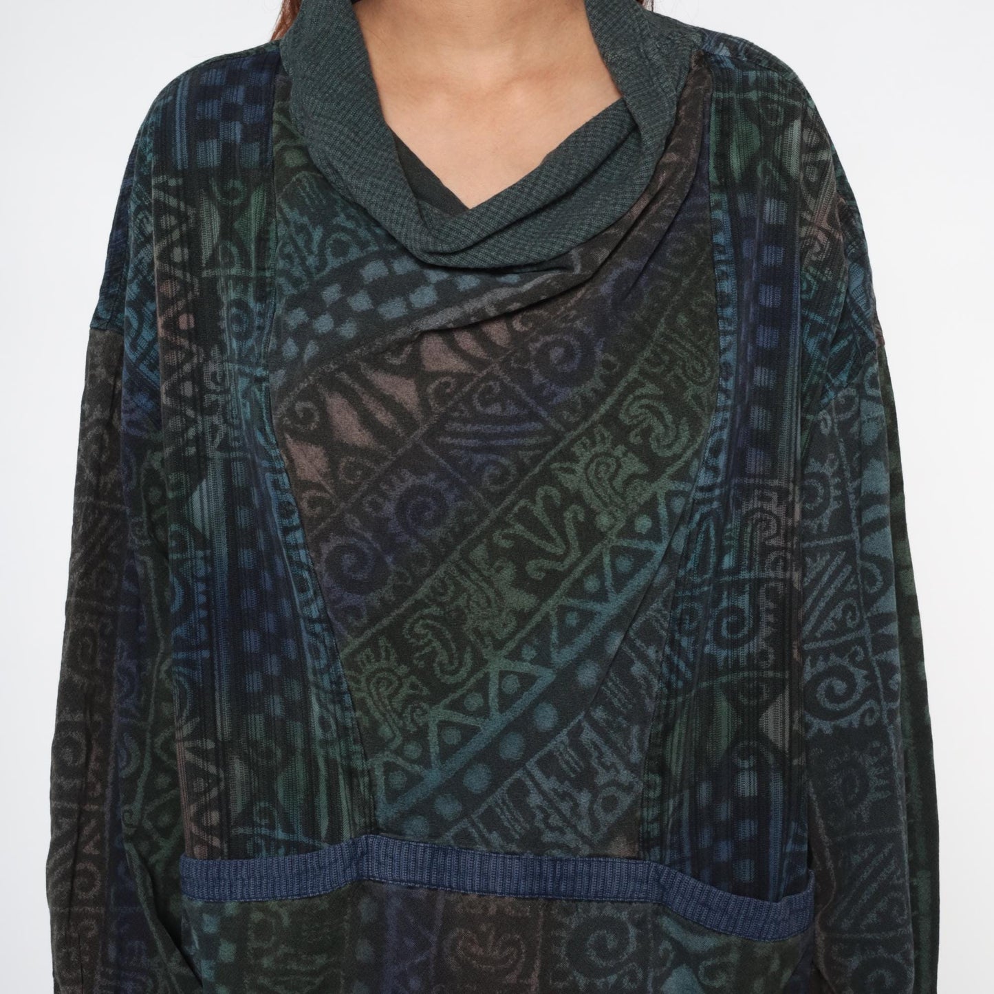 90s Winter Sun Tunic Plus Size Cowl Neck Geometric Print Extra Large XXL
