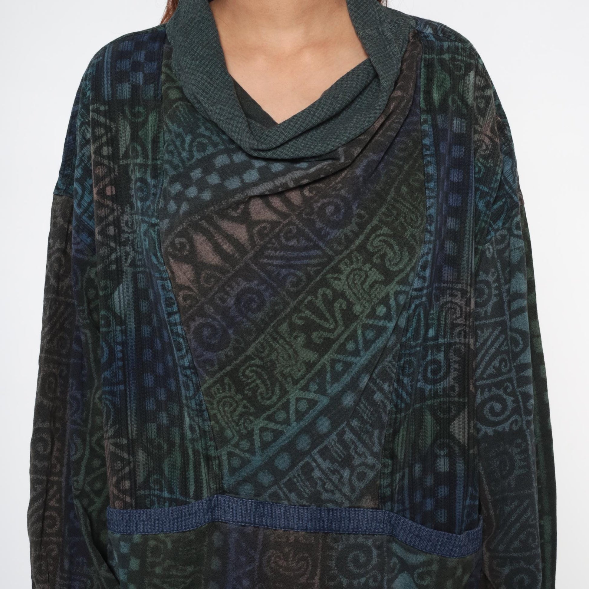 90s Winter Sun Tunic Plus Size Cowl Neck Geometric Print Extra Large XXL