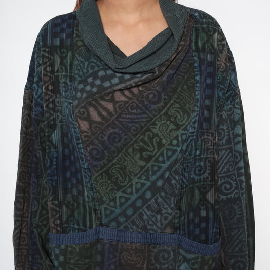 90s Winter Sun Tunic Plus Size Cowl Neck Geometric Print Extra Large XXL