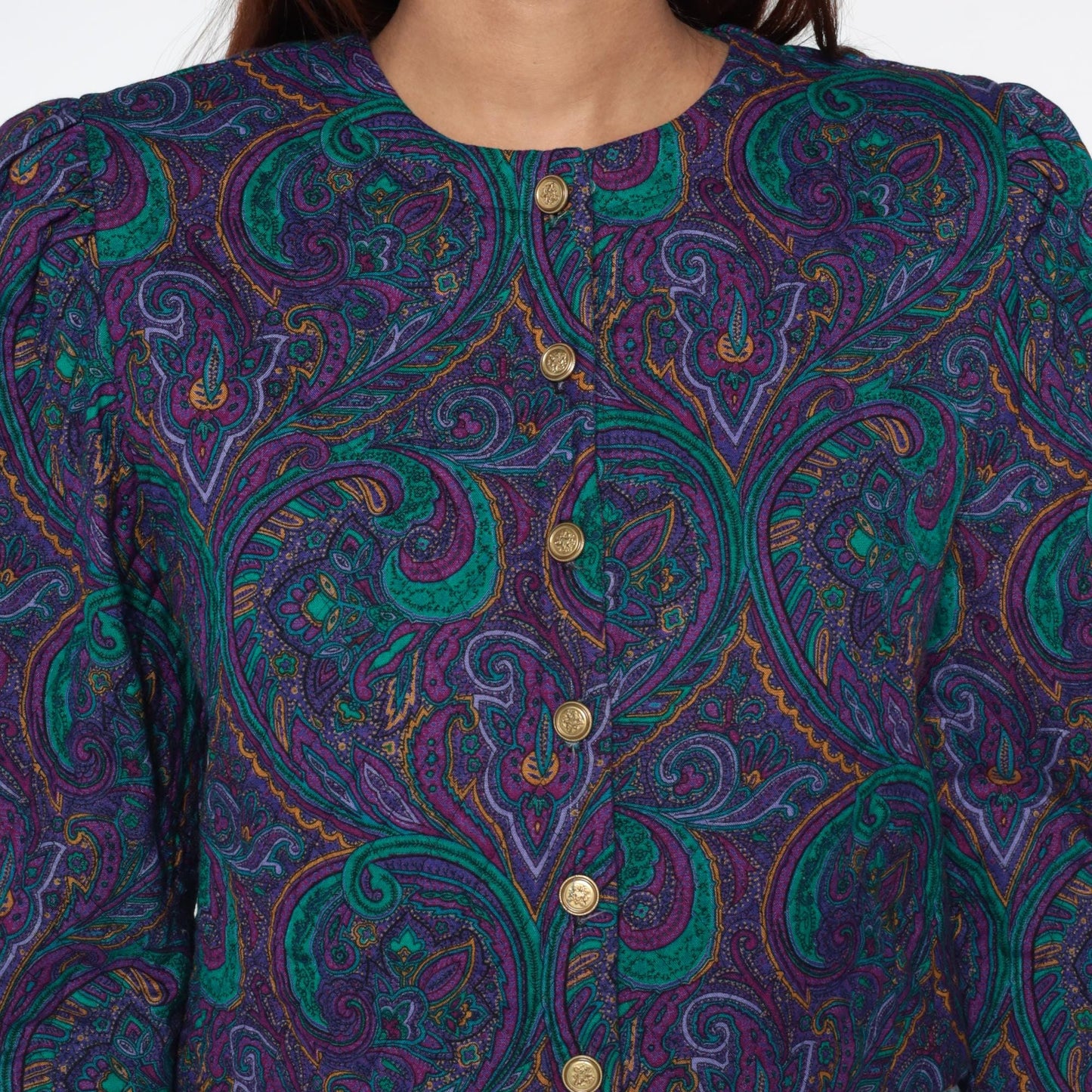 90s Jeffrey & Dare Purple Paisley Quilted Cropped Jacket Medium
