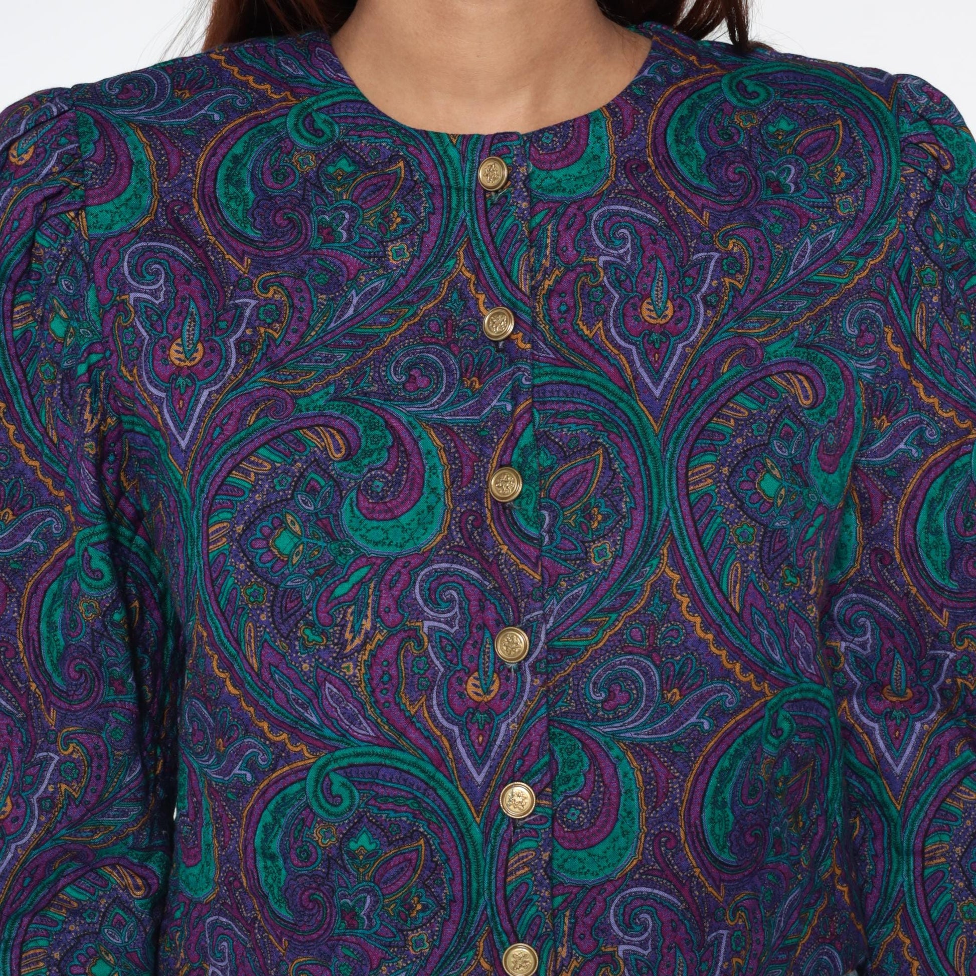 90s Jeffrey & Dare Purple Paisley Quilted Cropped Jacket Medium