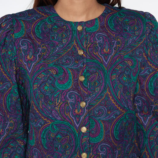 90s Jeffrey & Dare Purple Paisley Quilted Cropped Jacket Medium