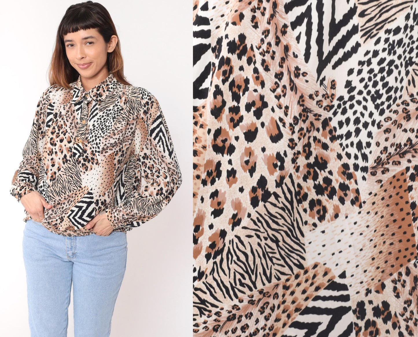 90s Da Rue Animal Print Blouse Leopard Zebra Cheetah Multicolor Medium M
