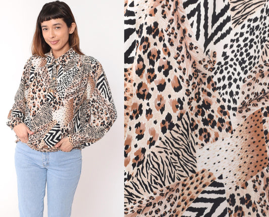90s Da Rue Animal Print Blouse Leopard Zebra Cheetah Multicolor Medium M