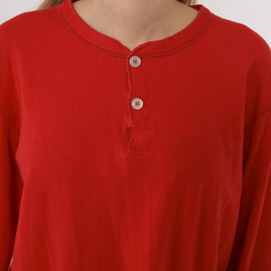 80s LL Bean Red Henley Shirt Cotton Blend Long Sleeve Medium