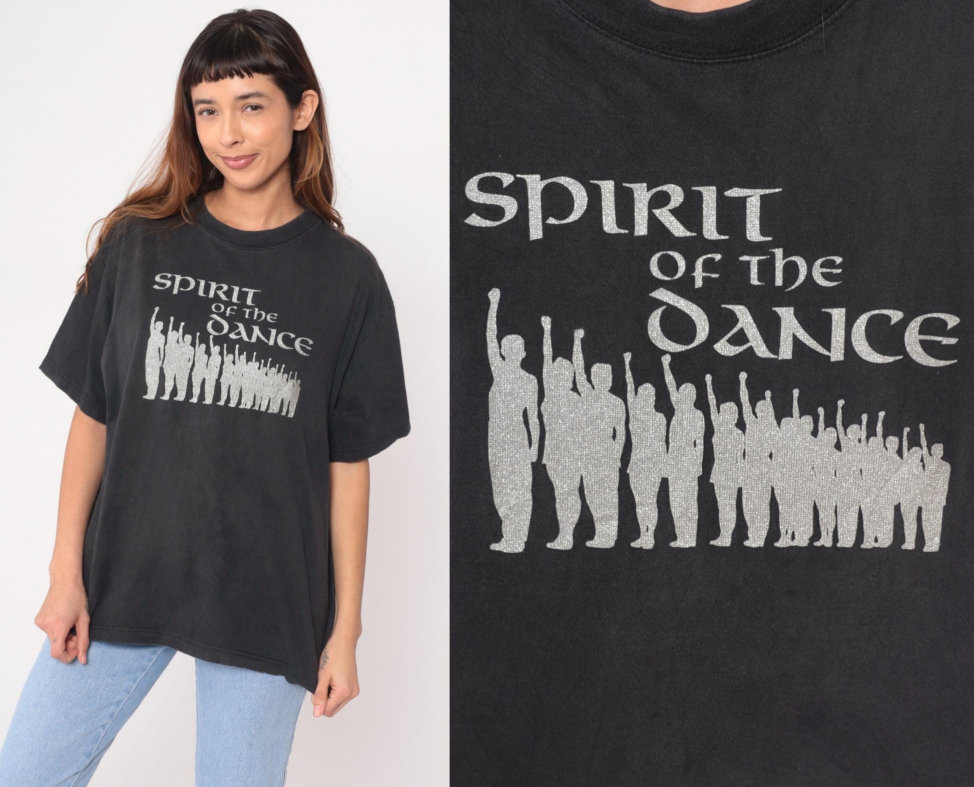 Spirit of the Dance 90s Black Cotton Graphic T-Shirt Dancer Crew Neck Large L
