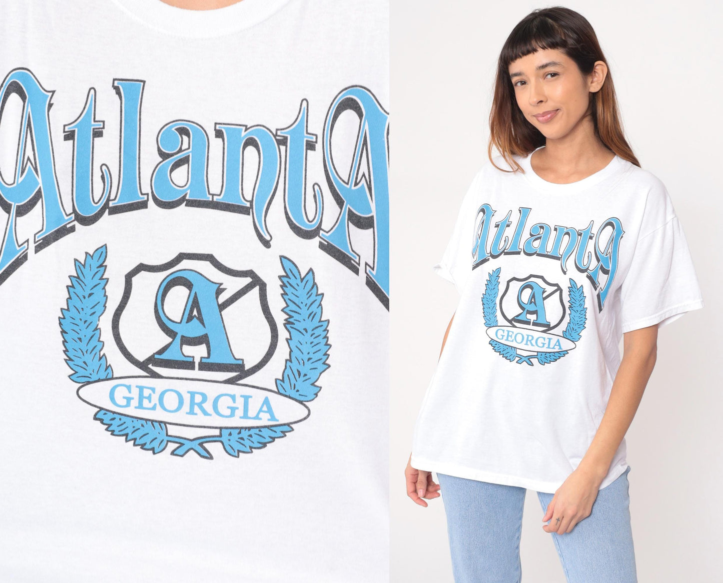 90s Atlanta Georgia Jerzees T-Shirt White Graphic Logo Large L