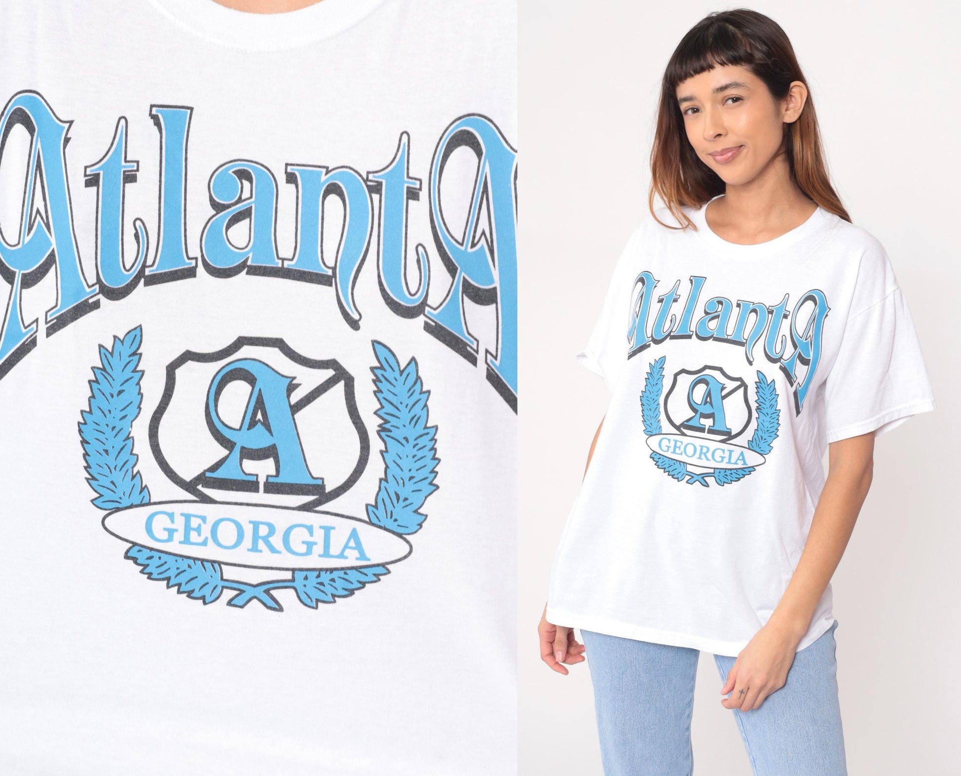 90s Atlanta Georgia Jerzees T-Shirt White Graphic Logo Large L