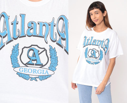 90s Atlanta Georgia Jerzees T-Shirt White Graphic Logo Large L