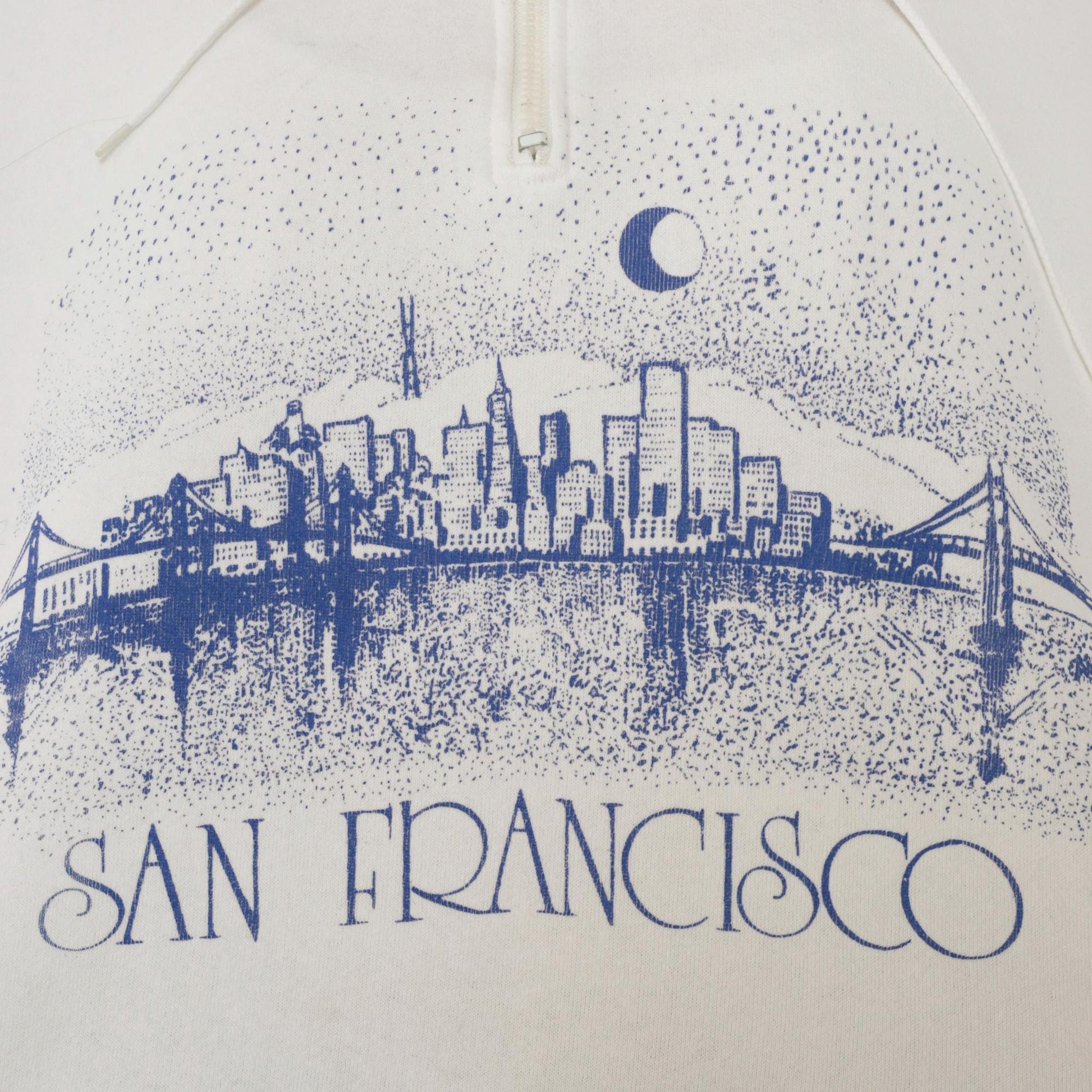 90s San Francisco Skyline Quarter-Zip Sweatshirt Cream Cotton Moon Bridge Medium