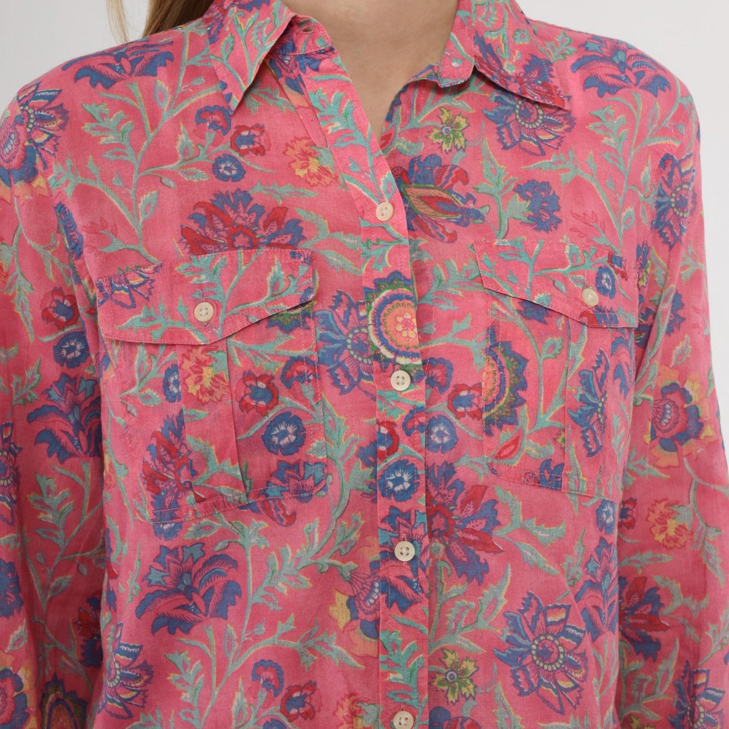 90s Ralph Lauren Floral Button-Up Shirt Pink Botanical Paisley Cotton Small S