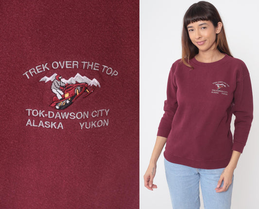90s Burgundy Alaska Yukon Sweatshirt Trek Over The Top Dawson City Small