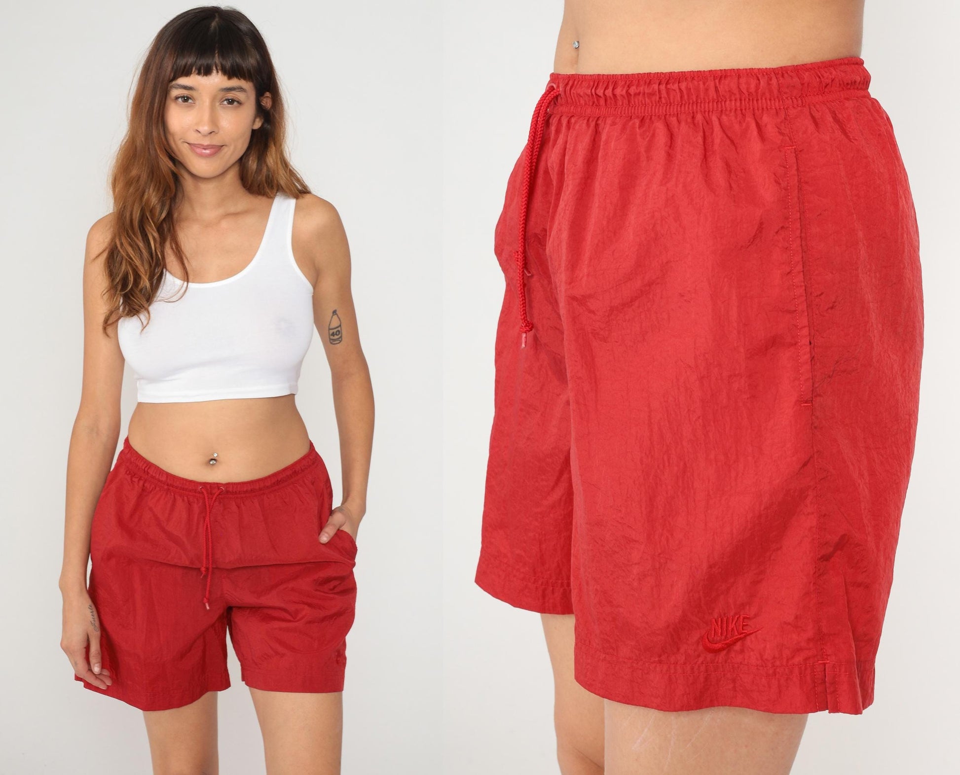 90s Nike Red Athletic Shorts Elastic Waist Swoosh Small S