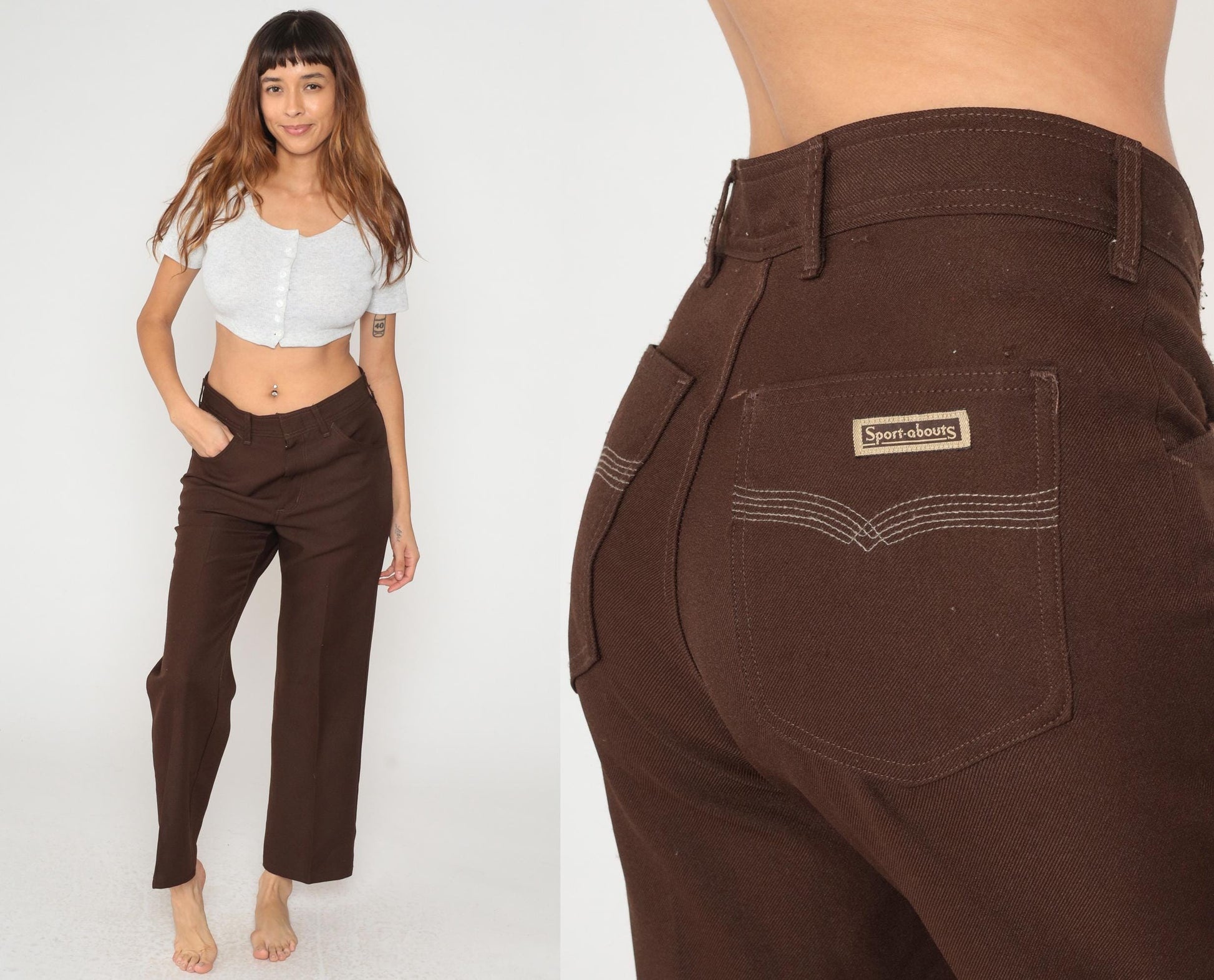 70s Sportabouts Brown Straight Leg Trousers High Waisted Large L
