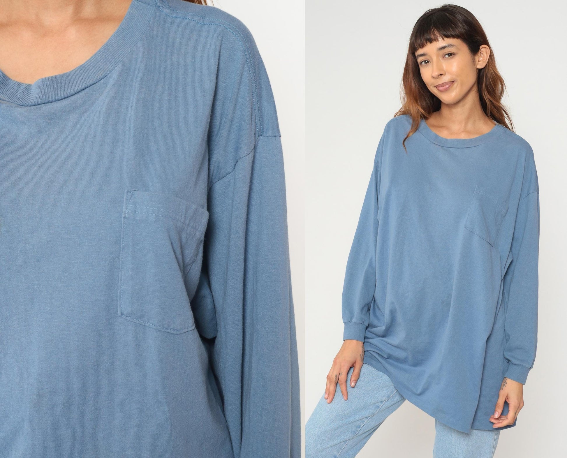 90s Roamans Slate Blue Long Sleeve Work Shirt Chest Pocket Tunic Extra Large XL