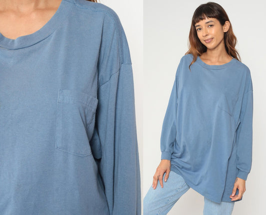 90s Roamans Slate Blue Long Sleeve Work Shirt Chest Pocket Tunic Extra Large XL