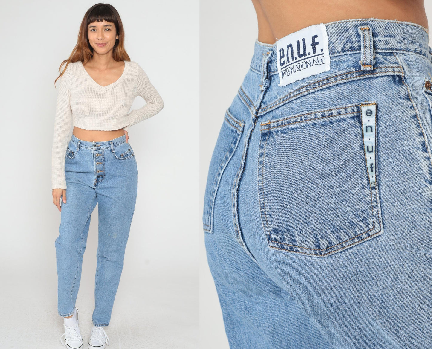 90s Enuf Internationale High-Waisted Mom Jeans Light Wash Button Fly Medium