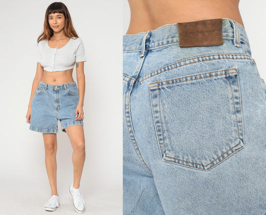 Calvin Klein 90s High Rise Denim Shorts Light Wash Blue Button Fly Large