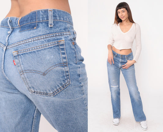 90s Levi's Light Wash Straight Leg Jeans Distressed Denim Size 32