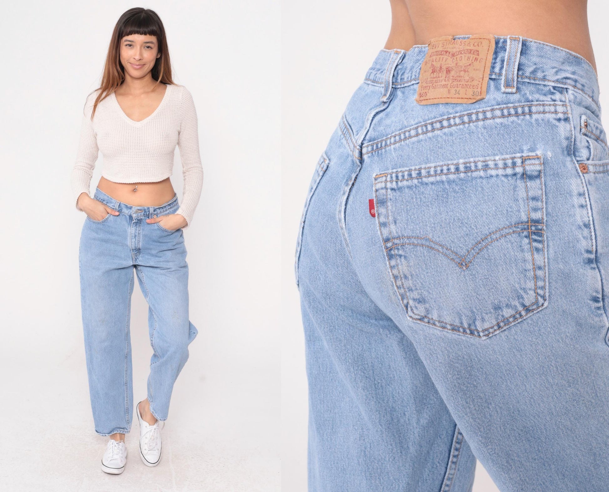 90s Levi's 550 Light Blue Denim Jeans Relaxed Fit Straight Leg 34x30