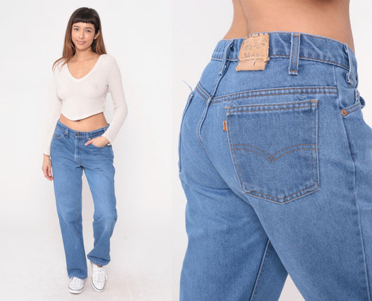 80s Levi's High Waisted Straight Leg Jeans Medium Blue Denim 34x32
