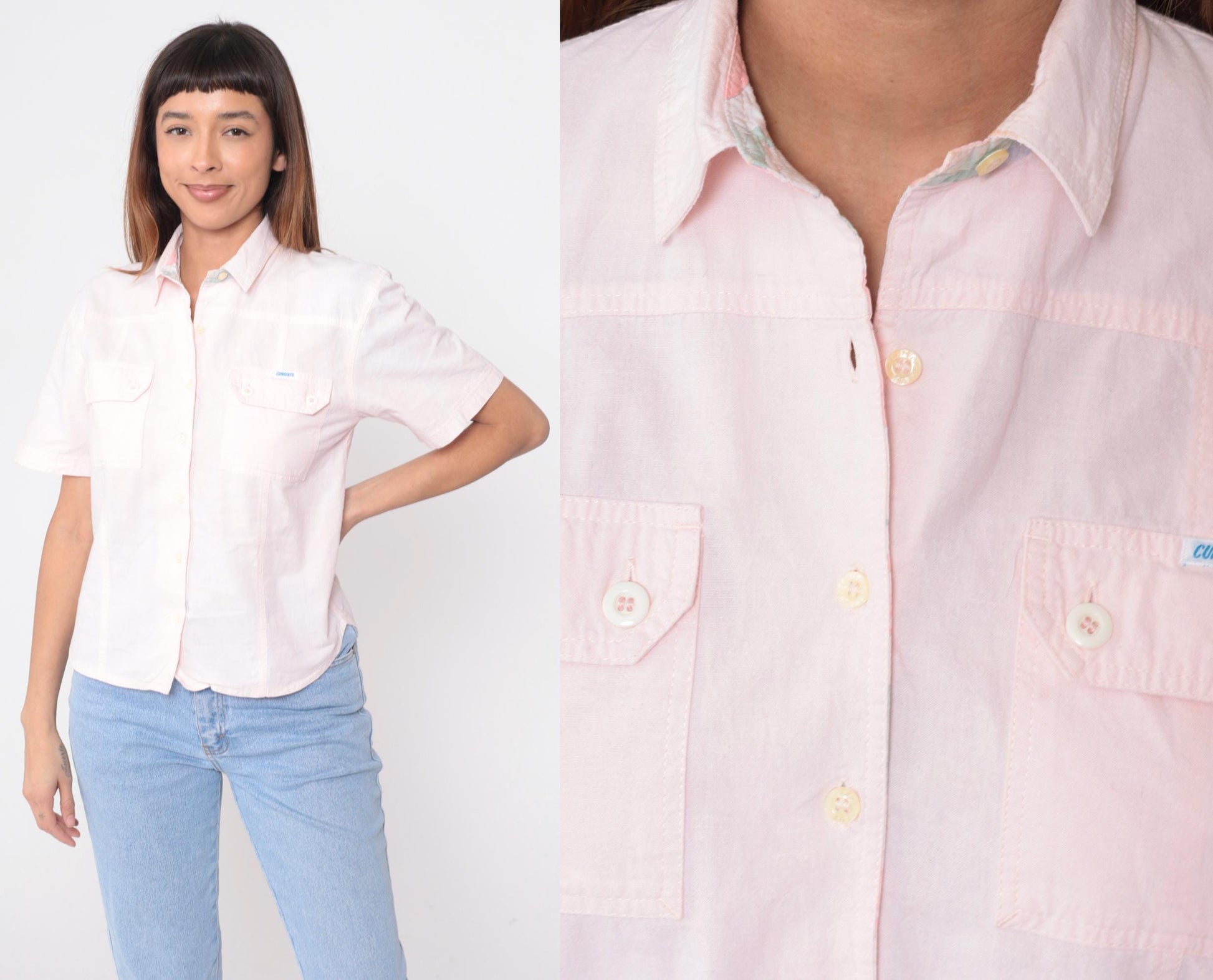90s Currents Pink Polo Shirt Short Sleeve Chest Pockets Small