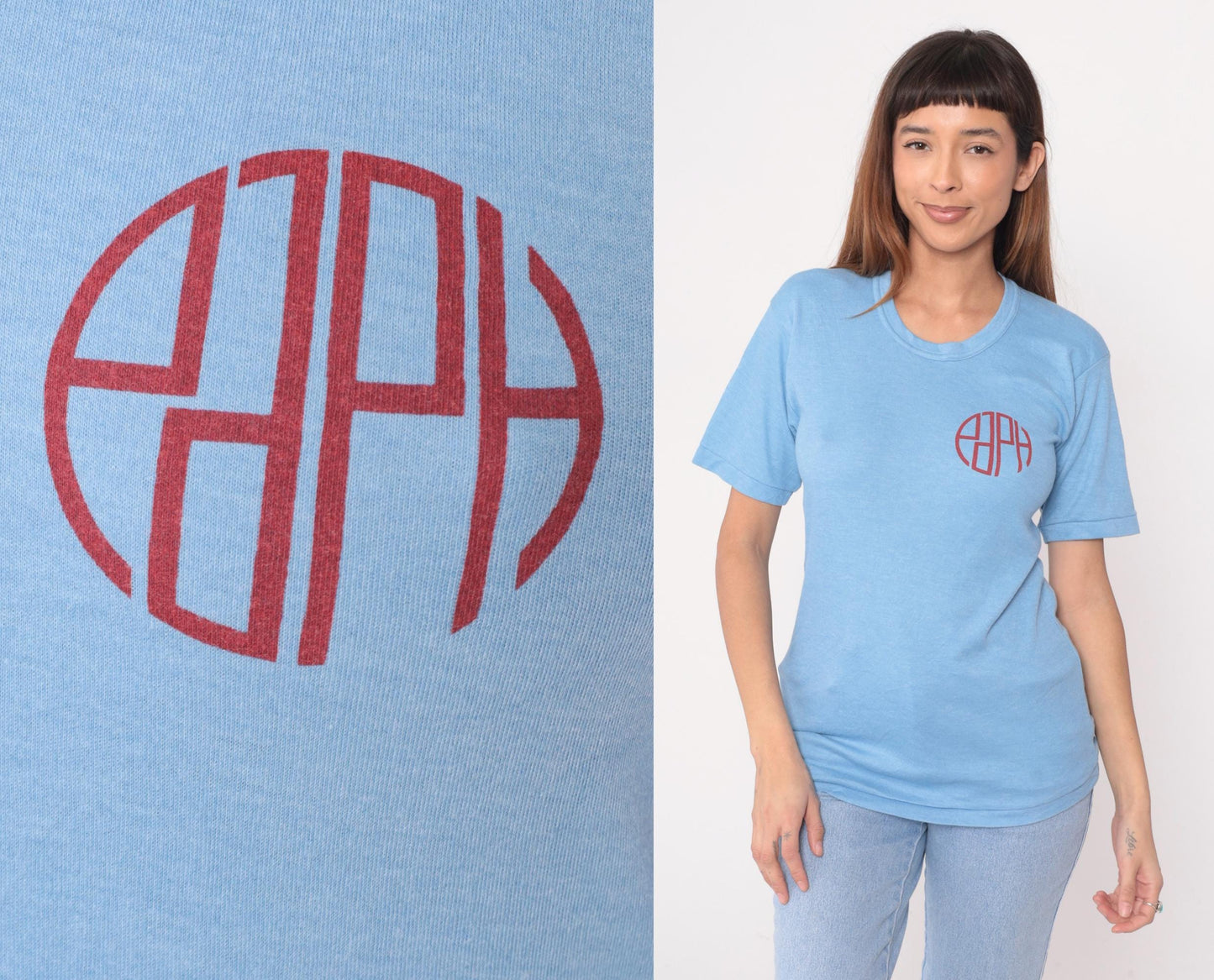 90s Paco Asia Plumbing Hardware Logo Tee Light Blue Graphic Small S