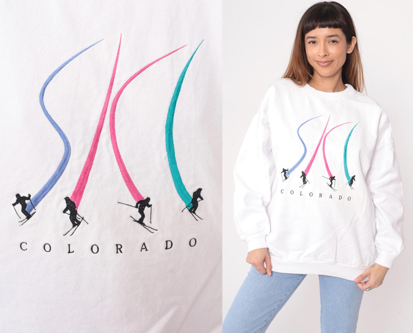 90s Crazy Shirts Colorado Ski Graphic Sweatshirt White Cotton Medium