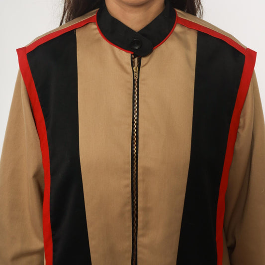 80s Sissies Windbreaker Jacket Tan Black Red Colorblock Medium