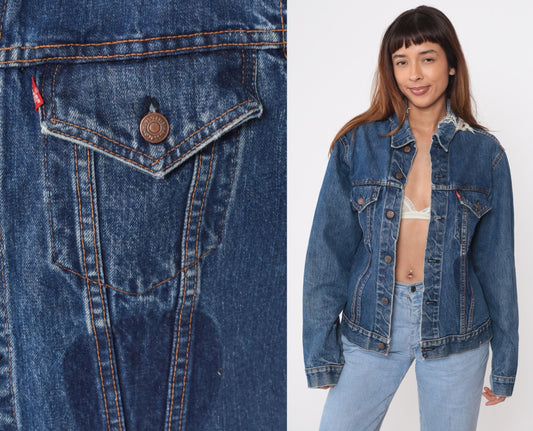 70s Levi's Denim Jacket Medium Blue Washed Distressed Trucker