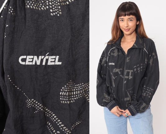 90s Lily's of Beverly Hills Black Glitter Nylon Track Jacket Extra Large XL