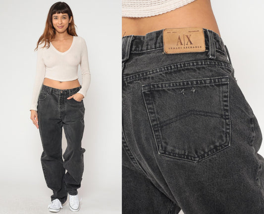 90s Armani Exchange Black Straight Leg Jeans Cotton Men's 34 Waist