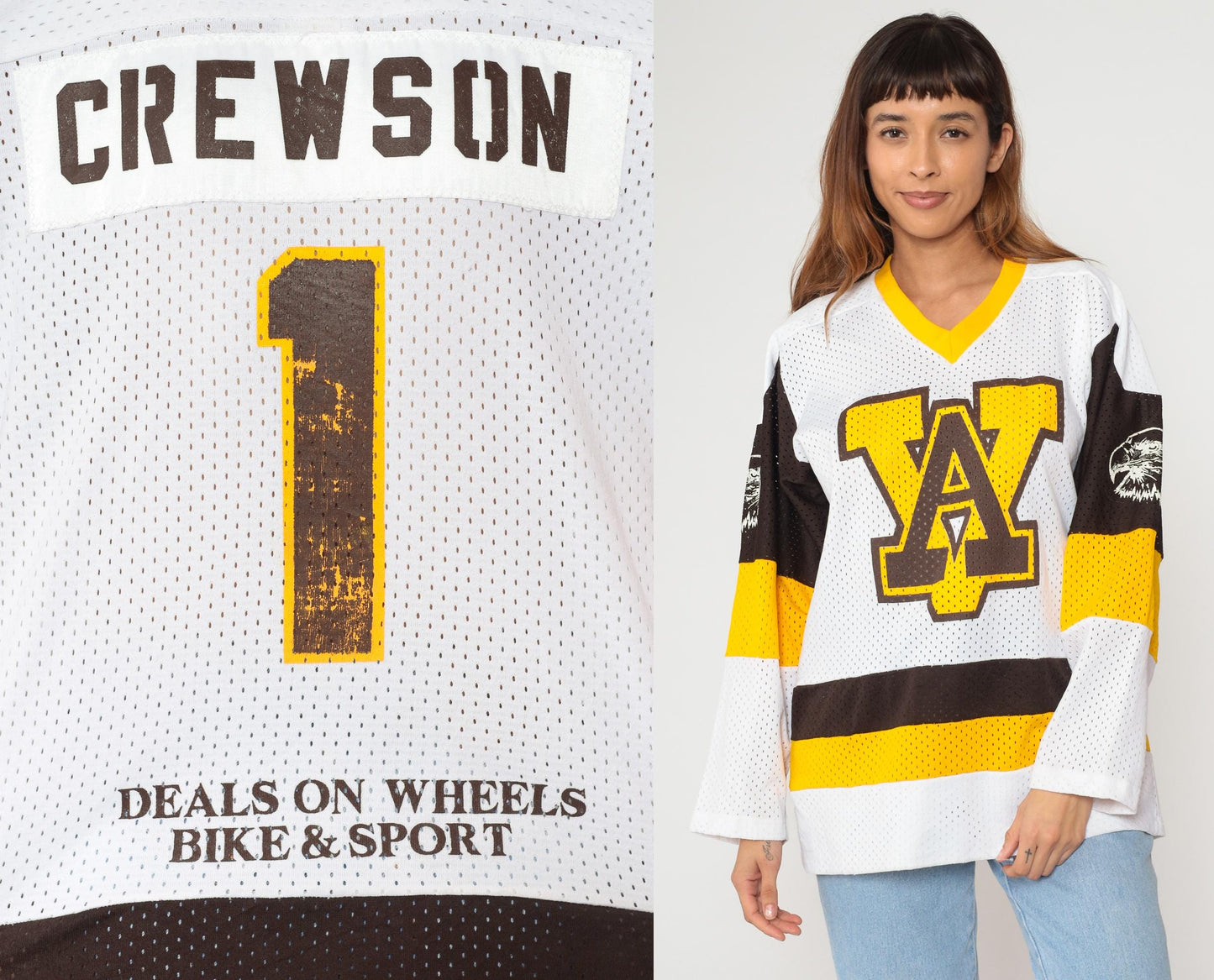 80s Westwood Sports Hockey Jersey Eagle Logo Colorblock White Medium M