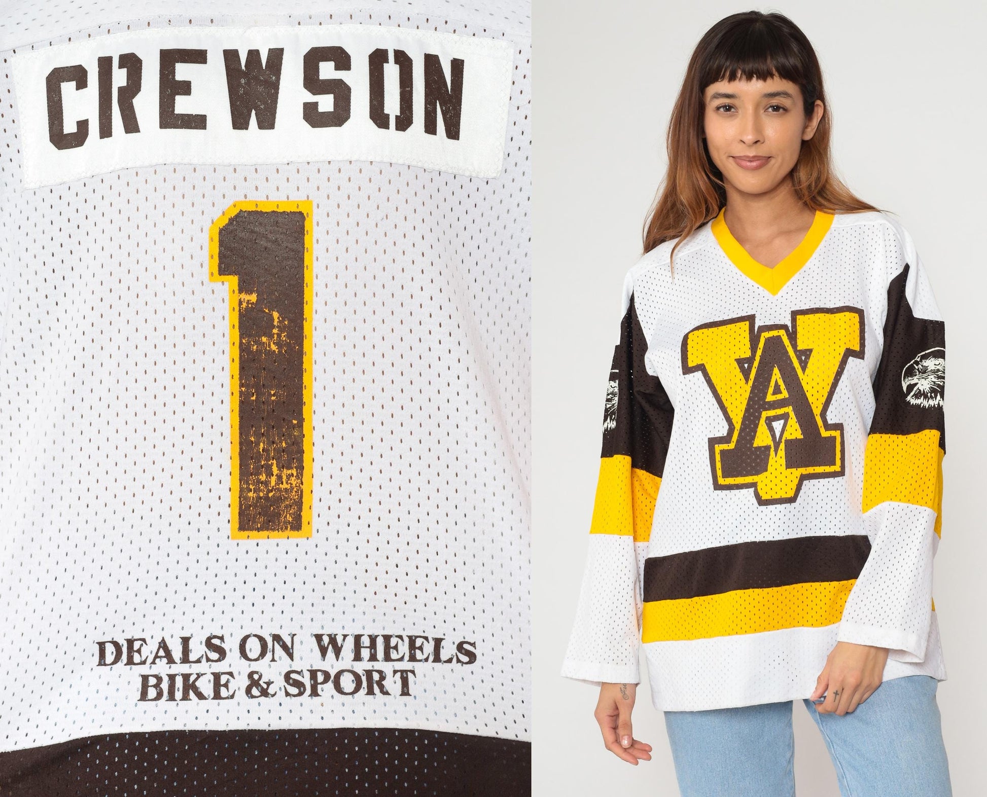 80s Westwood Sports Hockey Jersey Eagle Logo Colorblock White Medium M